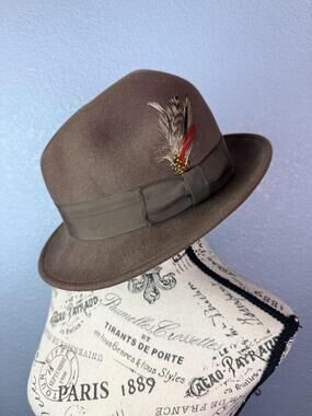 Bailey Hat Fedora Mens Medium Brown Wool Felt Feather Lined Made In USA